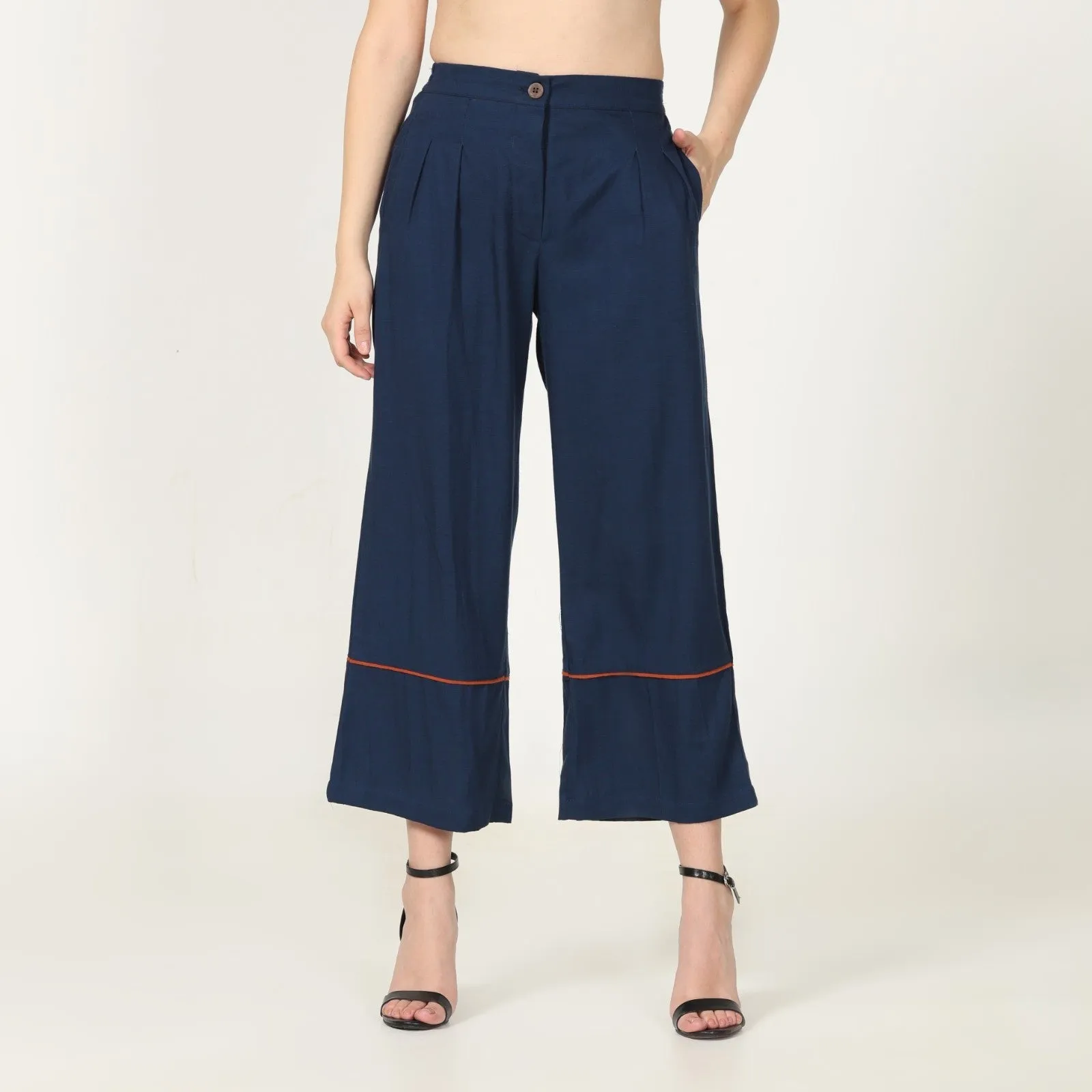 Autumn Rust Overlay With Navy Top & Pant | Weekend Vibe | Set Of 3