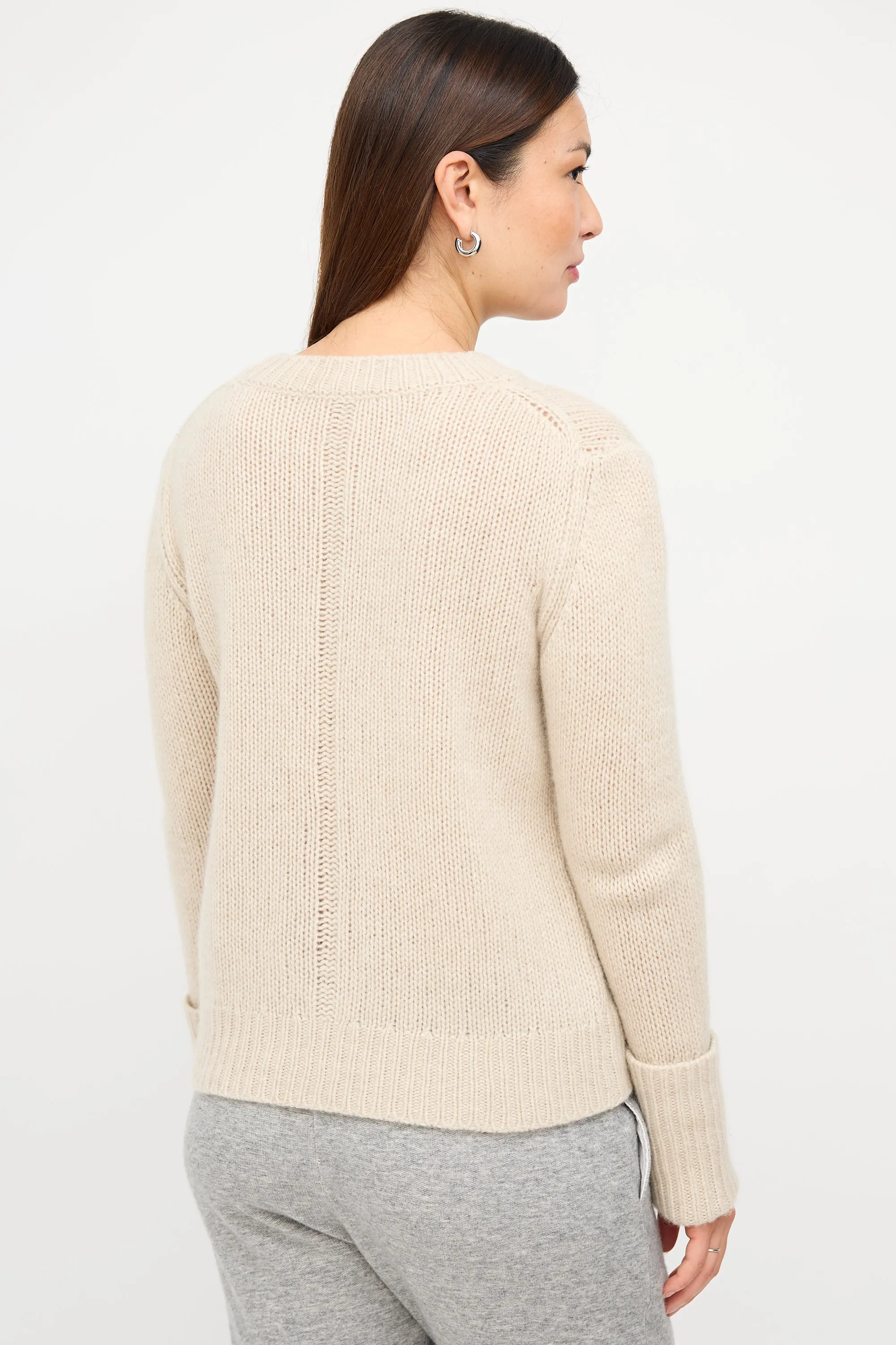 Beige Cashmere Fold Over Cuff Sweater