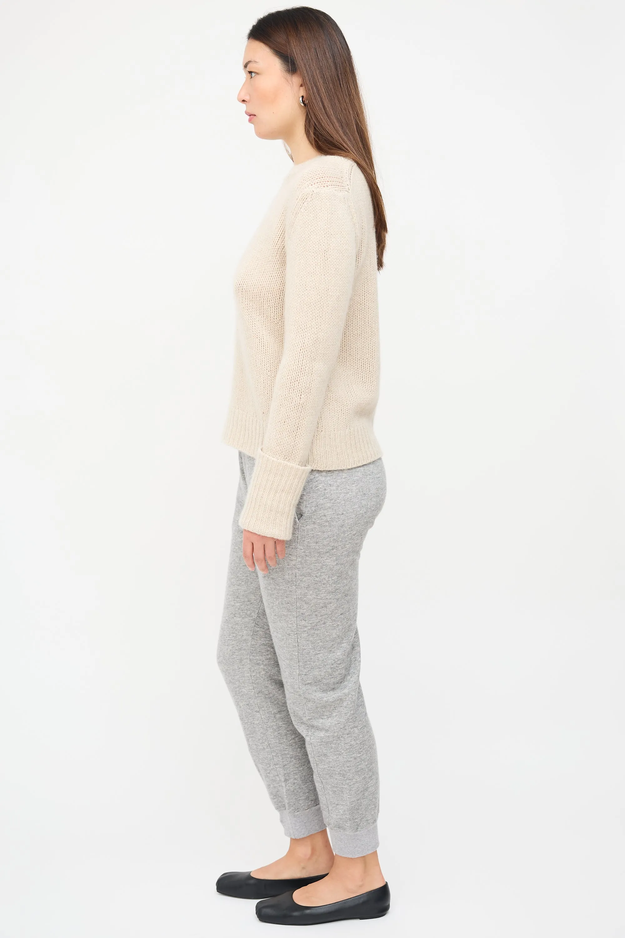 Beige Cashmere Fold Over Cuff Sweater