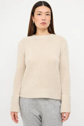 Beige Cashmere Fold Over Cuff Sweater