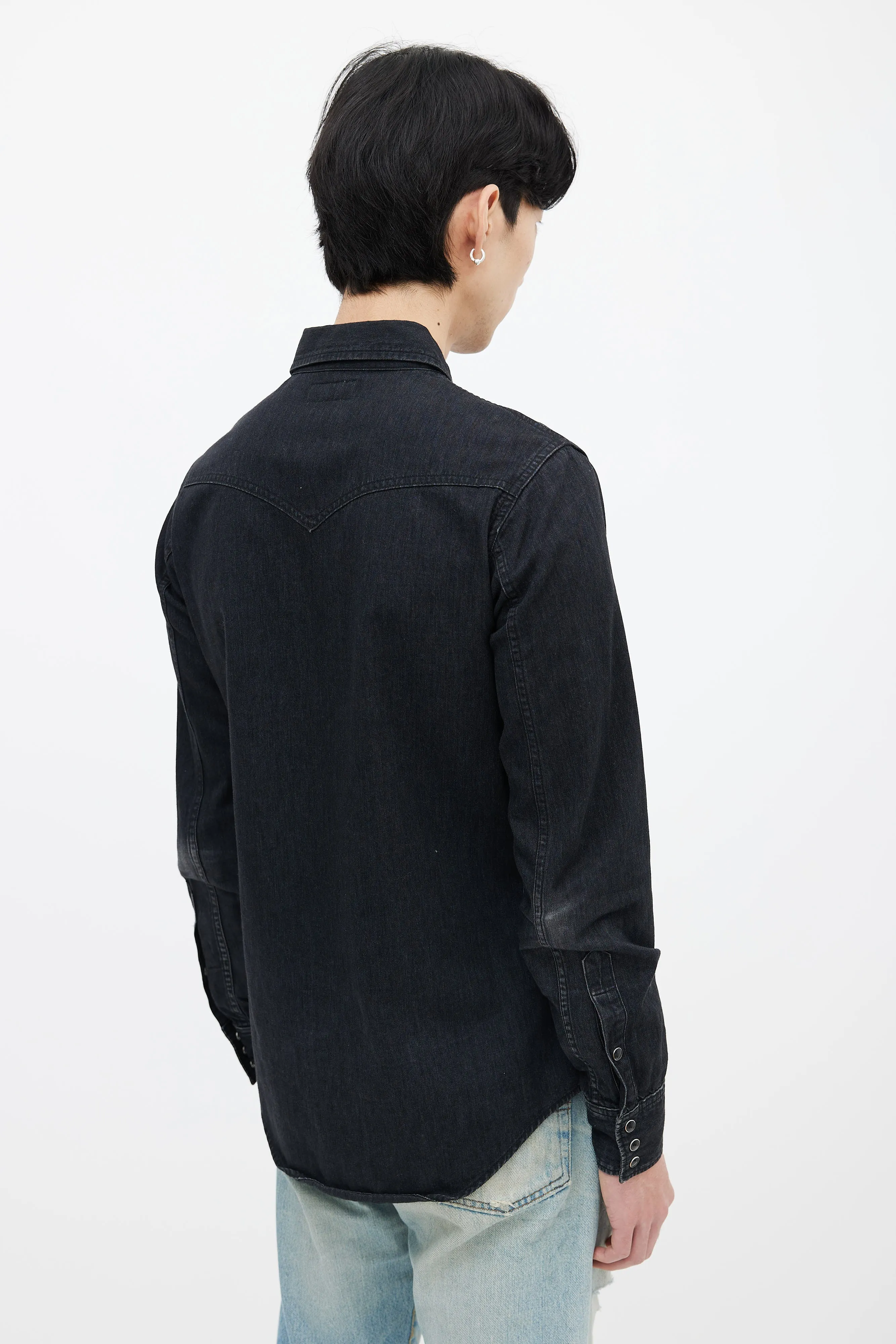 Black Denim Snapped Western Shirt