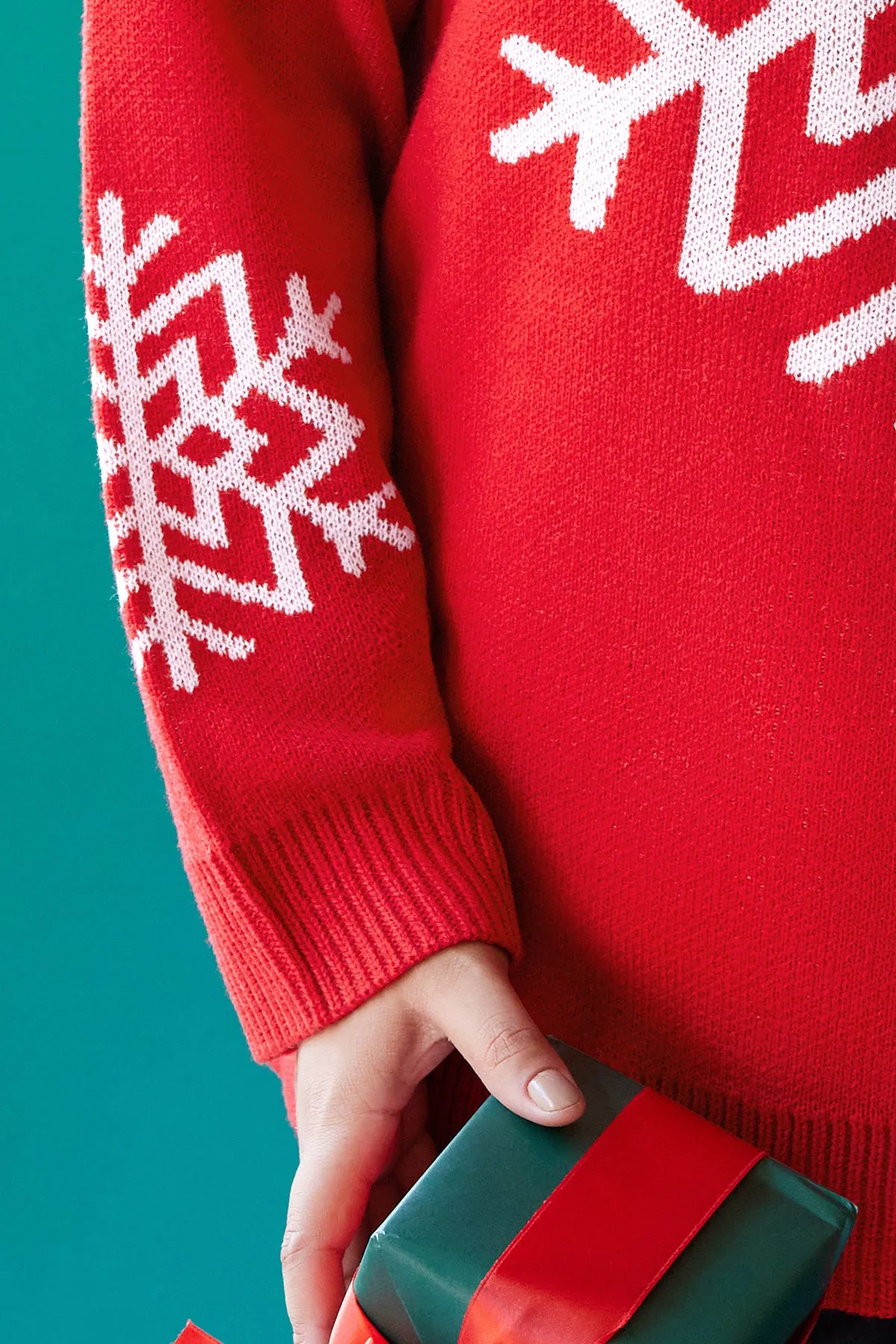 Christmas Red Snowflake Crew Neck Sweater