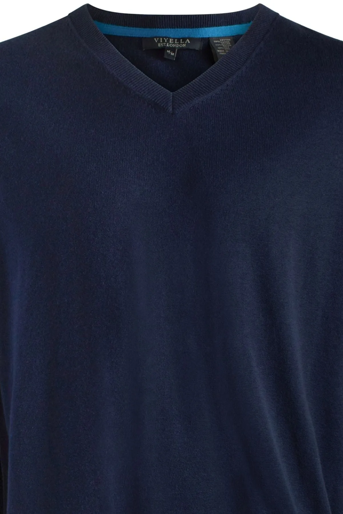 Cotton and Silk Blend Elbow Patch V-Neck Sweater in Navy by Viyella
