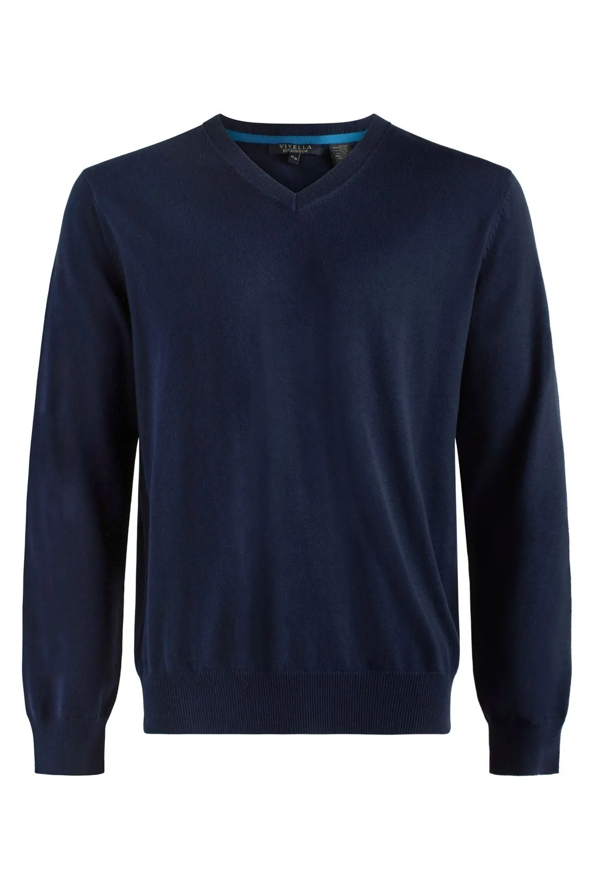 Cotton and Silk Blend Elbow Patch V-Neck Sweater in Navy by Viyella