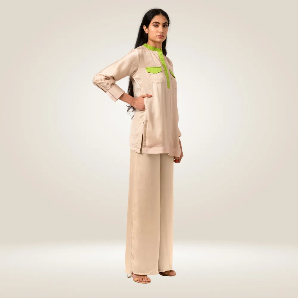 Ecru Green Full Sleeve Blouse | Crafted in Bemberg Modal | Modern & Luxe