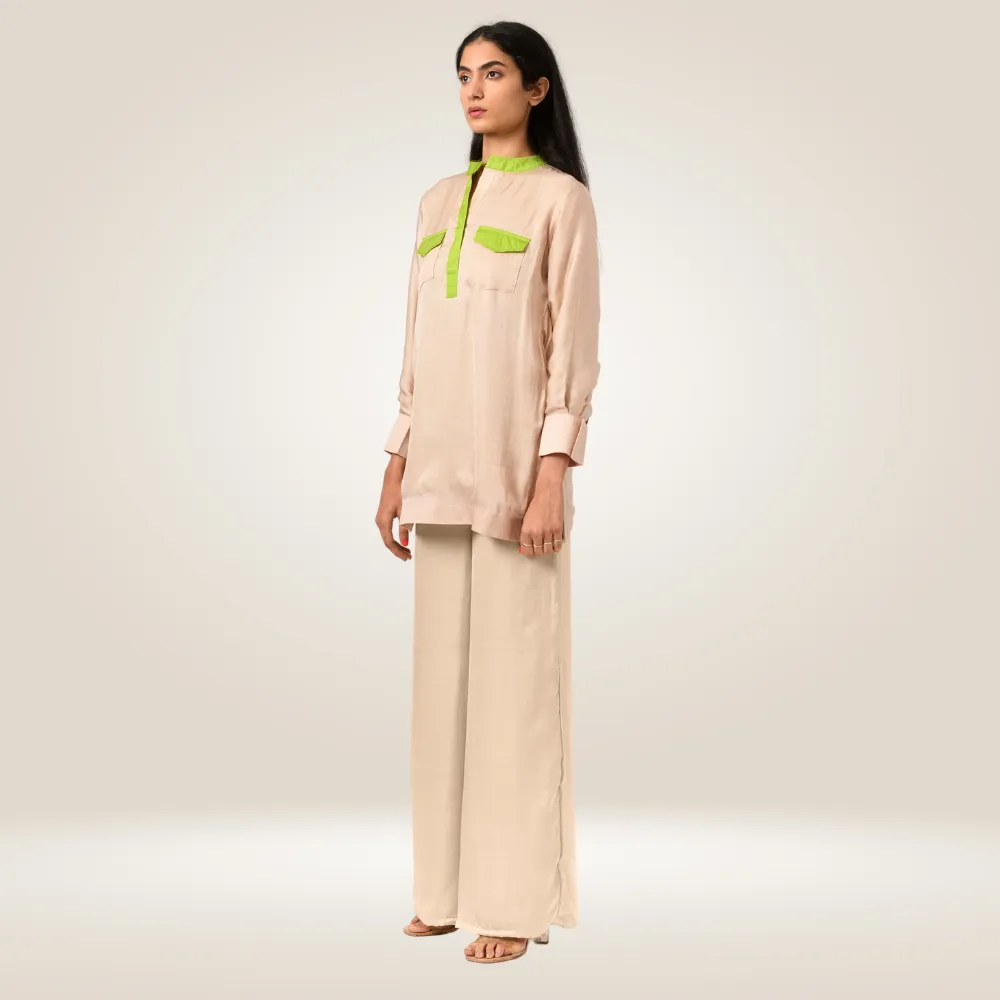 Ecru Green Full Sleeve Blouse | Crafted in Bemberg Modal | Modern & Luxe