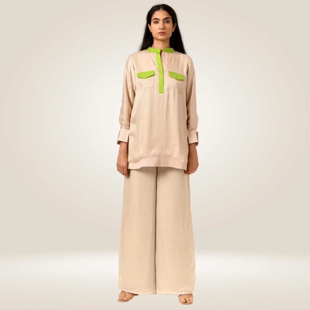 Ecru Green Full Sleeve Blouse | Crafted in Bemberg Modal | Modern & Luxe