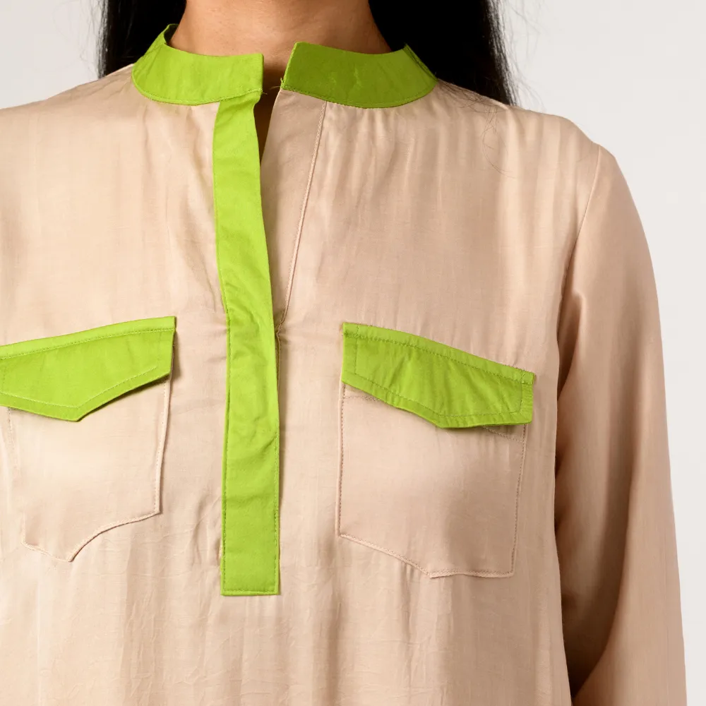 Ecru Green Full Sleeve Blouse | Crafted in Bemberg Modal | Modern & Luxe