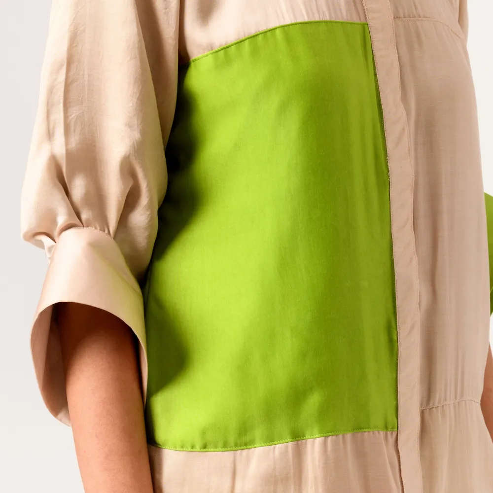 Ecru Green Half & Half Color Block Blouse | Bemberg Modal | Elegant Allure