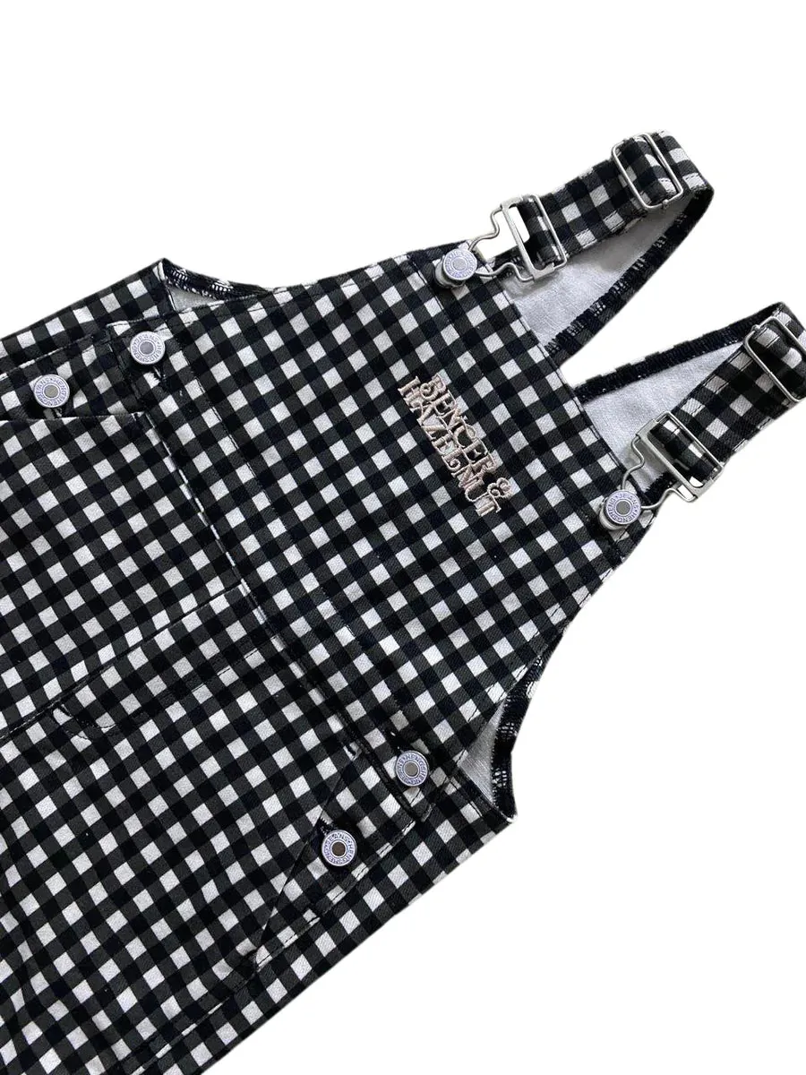 Gingham Overalls- Black