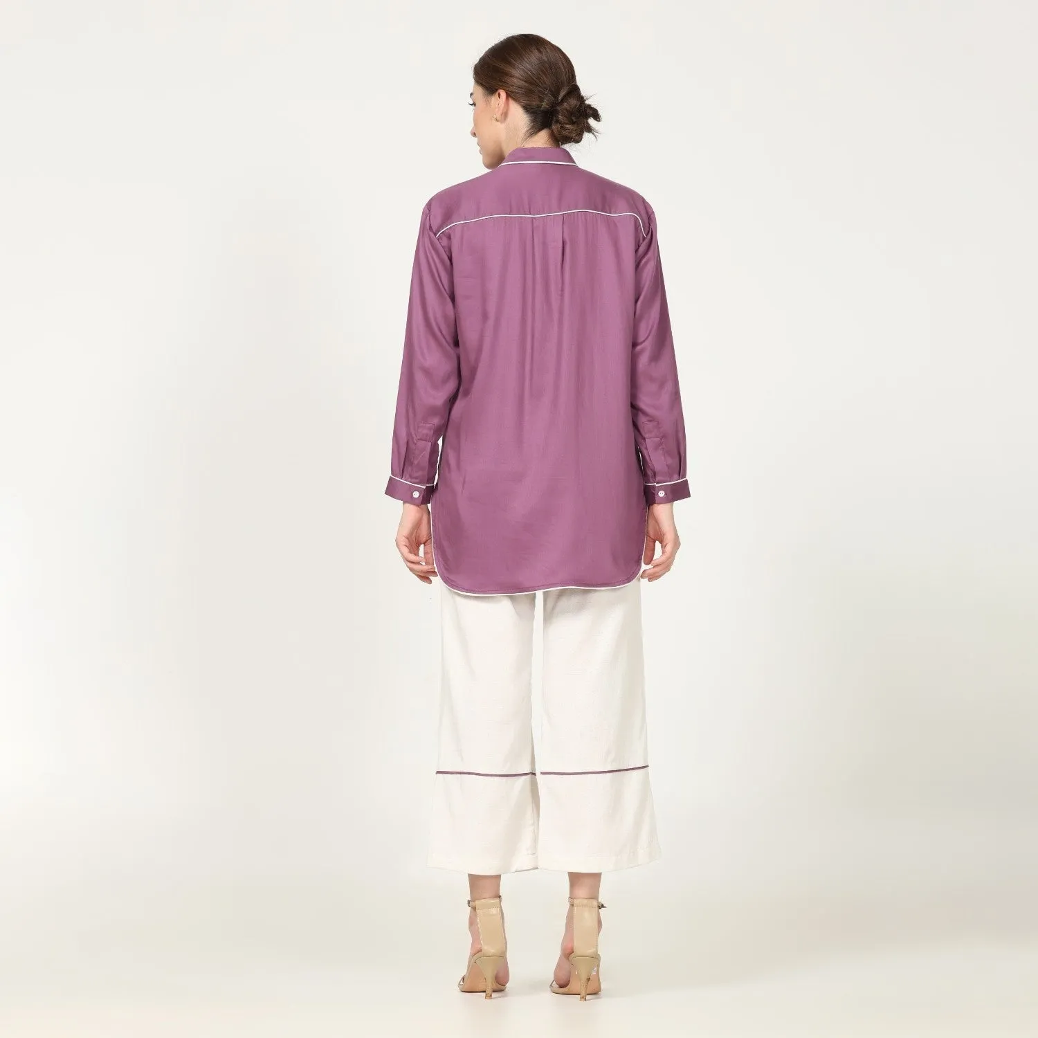 Grape Purple Shirt With Off-White Pant | Hand-Crafted | Set Of 2