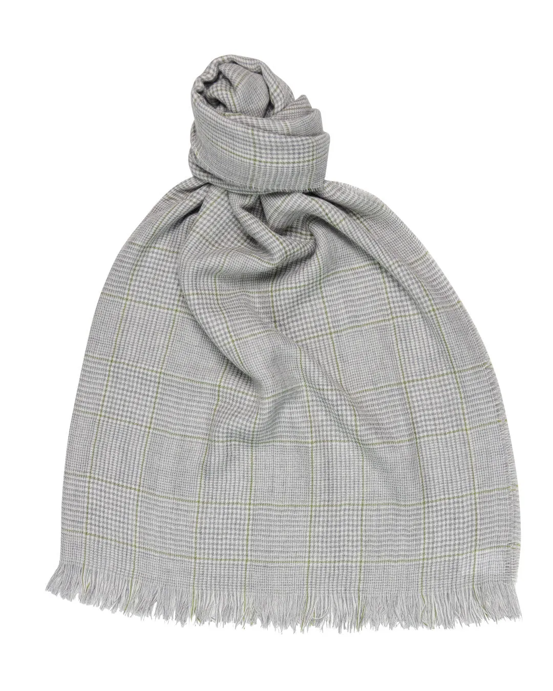 Joshua Ellis Lightweight Prince of Wales Check Scarf White x Grey x Green