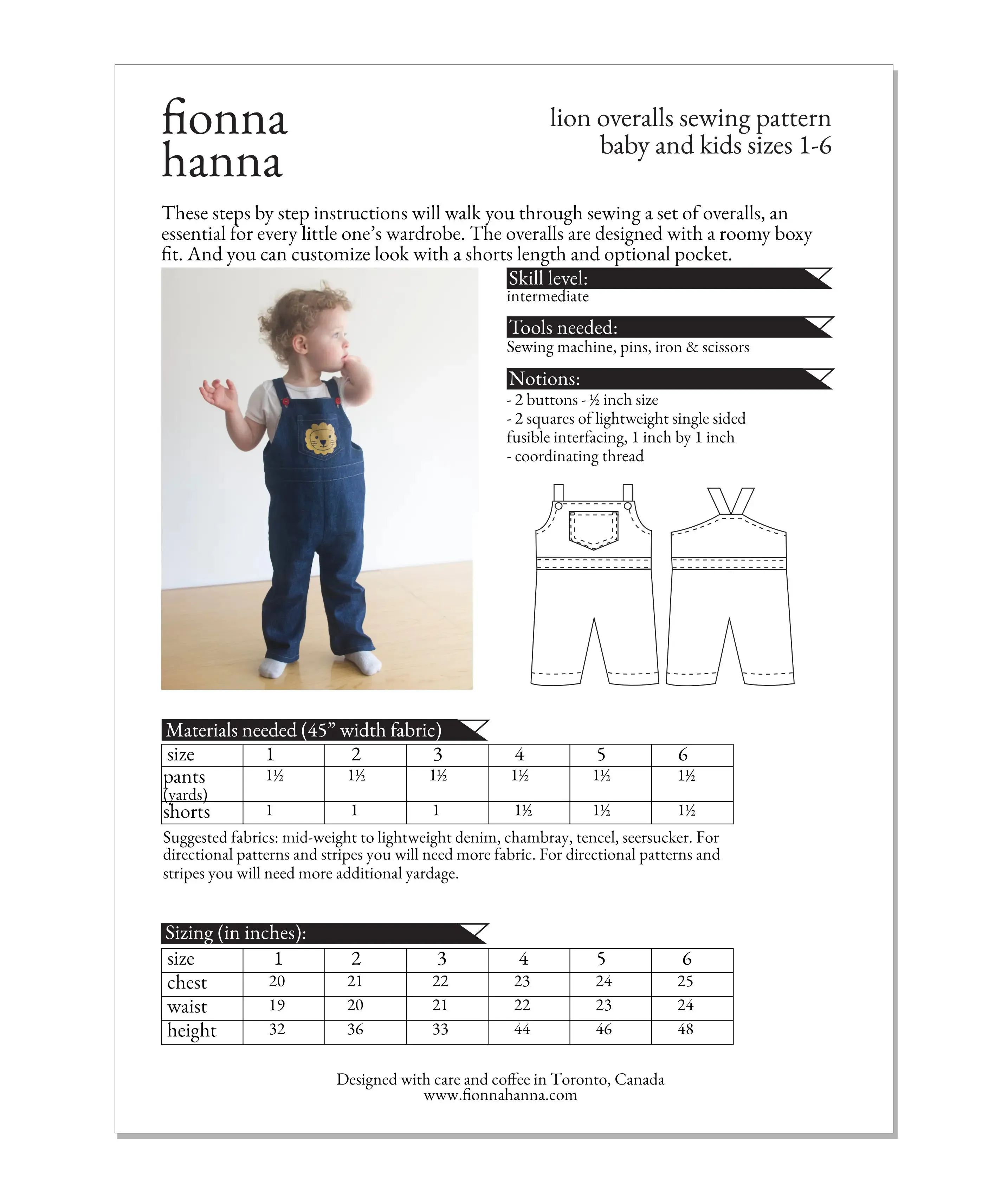 Lion Overalls Kids Pattern
