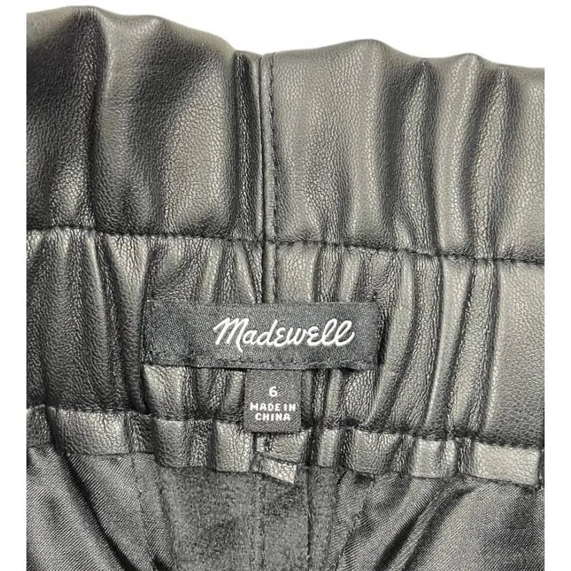 Madewell Vegan Leather Paperbag Pull On Pants Size 6 Black New