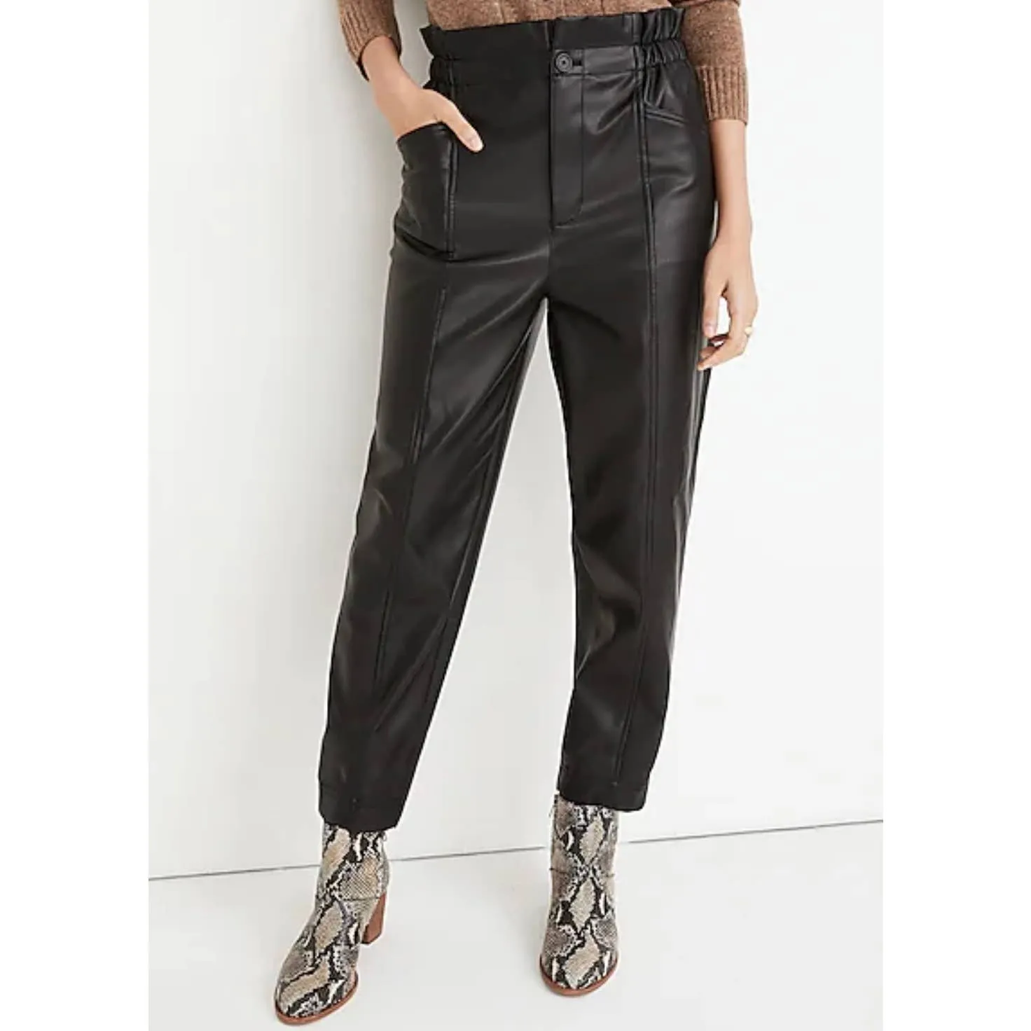 Madewell Vegan Leather Paperbag Pull On Pants Size 6 Black New