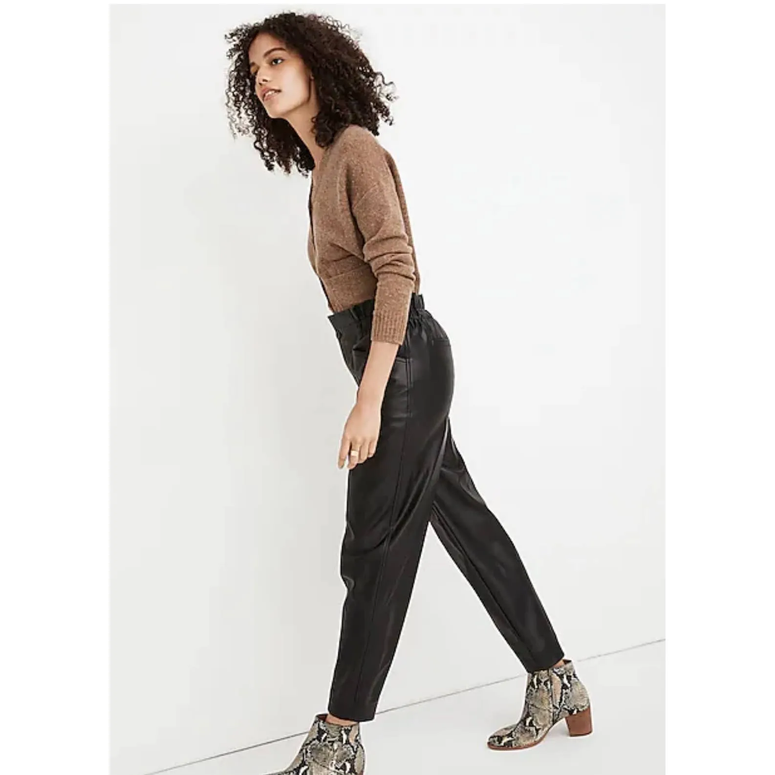 Madewell Vegan Leather Paperbag Pull On Pants Size 6 Black New