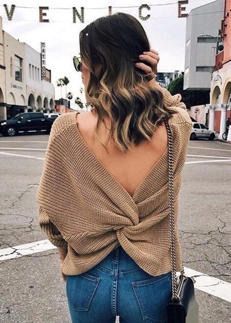 TWO-WAY TWIST KNITTED PULLOVER