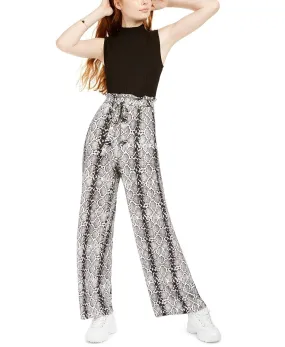 Ultra Flirt Juniors' Snake-Embossed Paperbag Jumpsuit