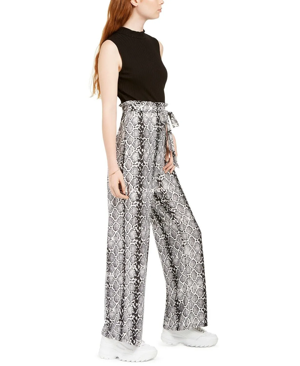 Ultra Flirt Juniors' Snake-Embossed Paperbag Jumpsuit