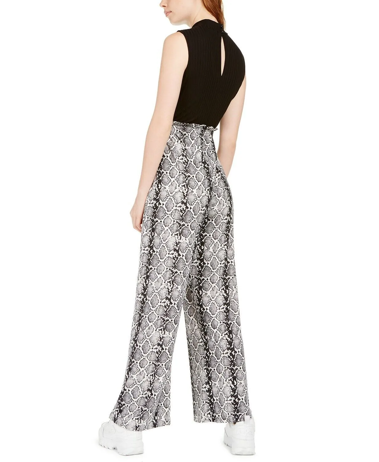 Ultra Flirt Juniors' Snake-Embossed Paperbag Jumpsuit