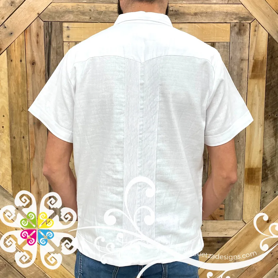 White Short Sleeve Guayabera - Linen Guayabera