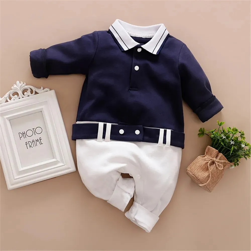 ZAFILLE Solid Baby Sleepwear Long Sleeve Clothes For Newborns Boys Clothing Cotton Baby Rompers Turn-down Collar Infant Outfits