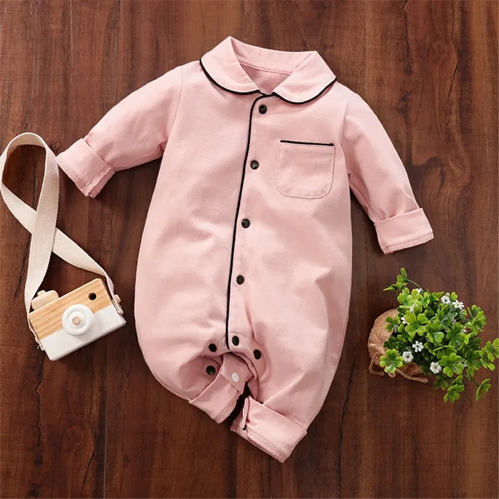 ZAFILLE Solid Baby Sleepwear Long Sleeve Clothes For Newborns Boys Clothing Cotton Baby Rompers Turn-down Collar Infant Outfits