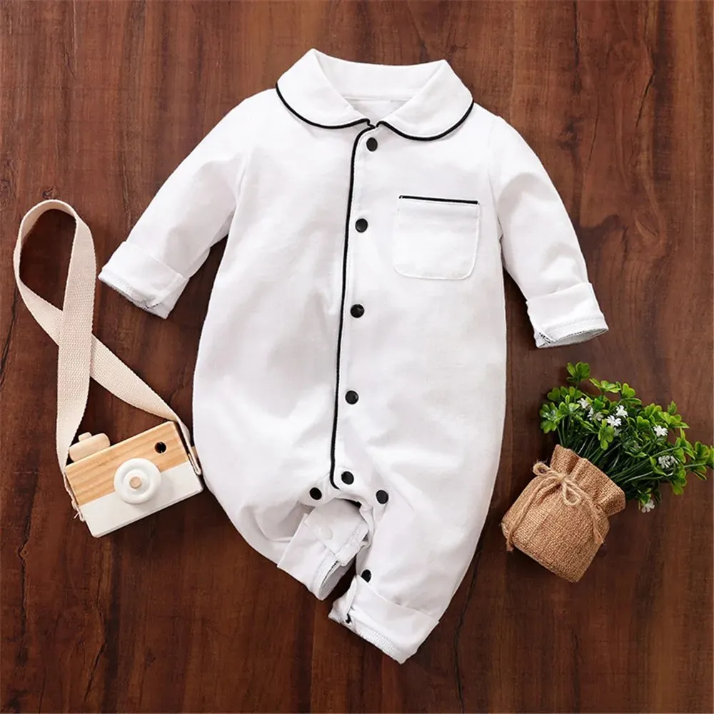 ZAFILLE Solid Baby Sleepwear Long Sleeve Clothes For Newborns Boys Clothing Cotton Baby Rompers Turn-down Collar Infant Outfits