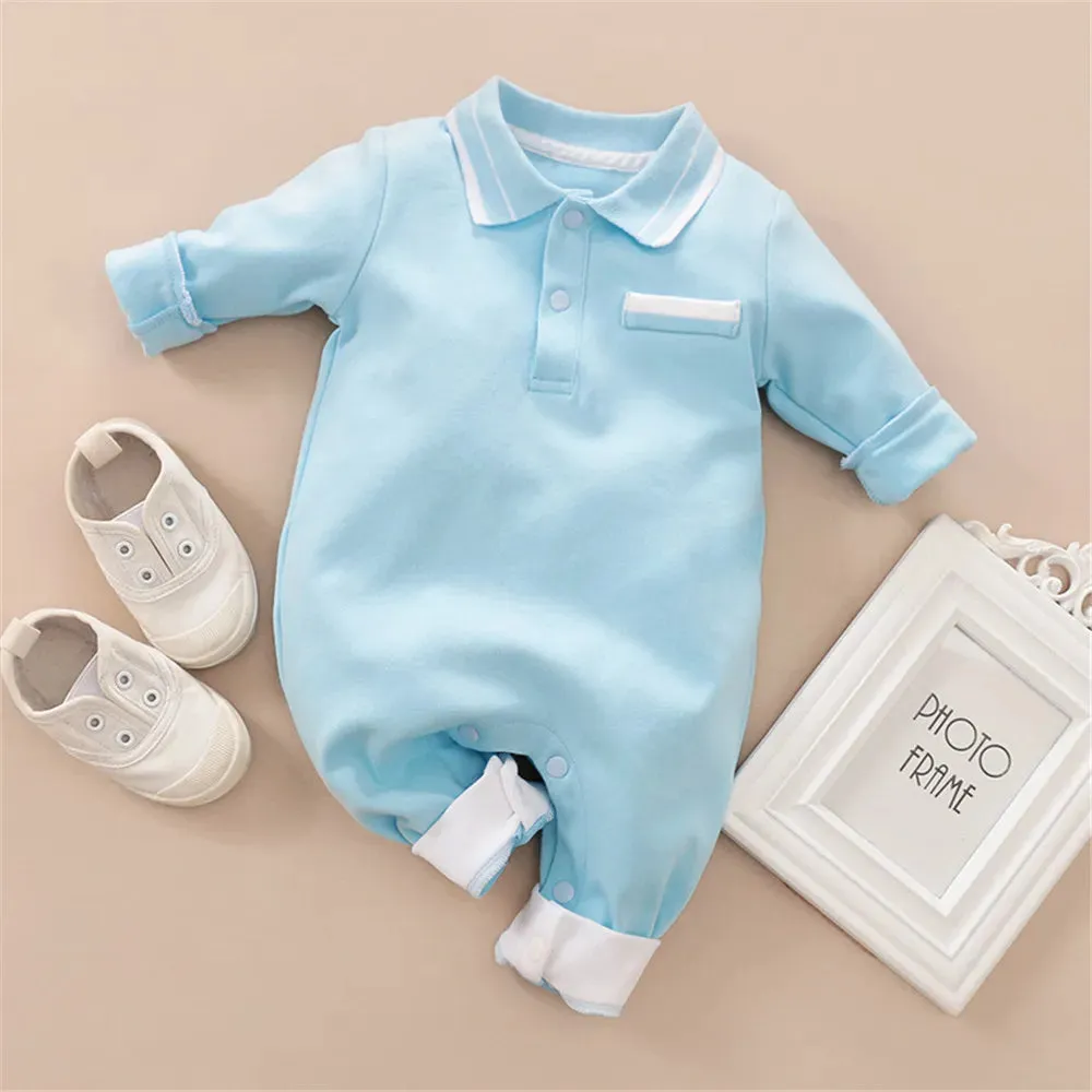 ZAFILLE Solid Baby Sleepwear Long Sleeve Clothes For Newborns Boys Clothing Cotton Baby Rompers Turn-down Collar Infant Outfits