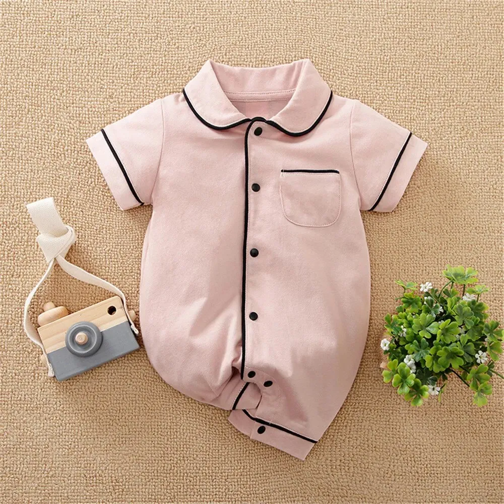 ZAFILLE Solid Baby Sleepwear Long Sleeve Clothes For Newborns Boys Clothing Cotton Baby Rompers Turn-down Collar Infant Outfits