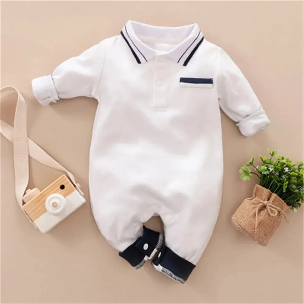 ZAFILLE Solid Baby Sleepwear Long Sleeve Clothes For Newborns Boys Clothing Cotton Baby Rompers Turn-down Collar Infant Outfits