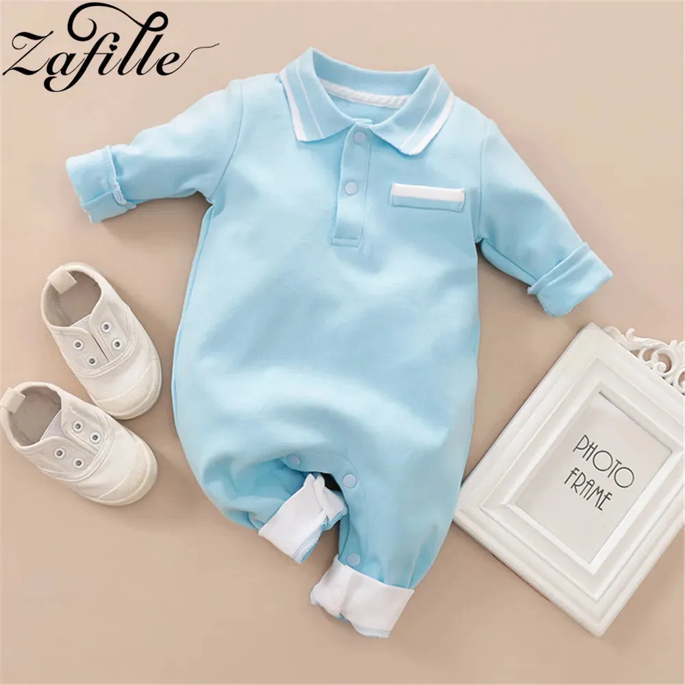 ZAFILLE Solid Baby Sleepwear Long Sleeve Clothes For Newborns Boys Clothing Cotton Baby Rompers Turn-down Collar Infant Outfits