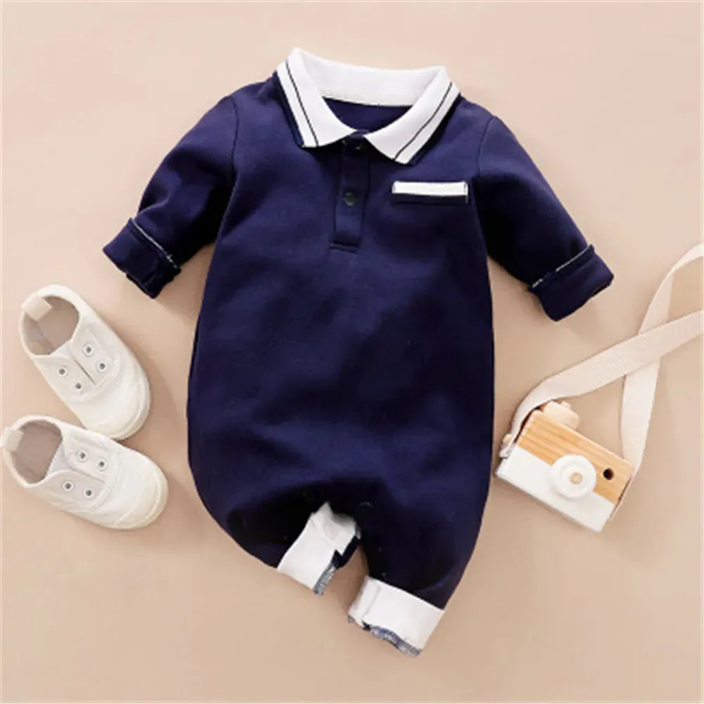 ZAFILLE Solid Baby Sleepwear Long Sleeve Clothes For Newborns Boys Clothing Cotton Baby Rompers Turn-down Collar Infant Outfits