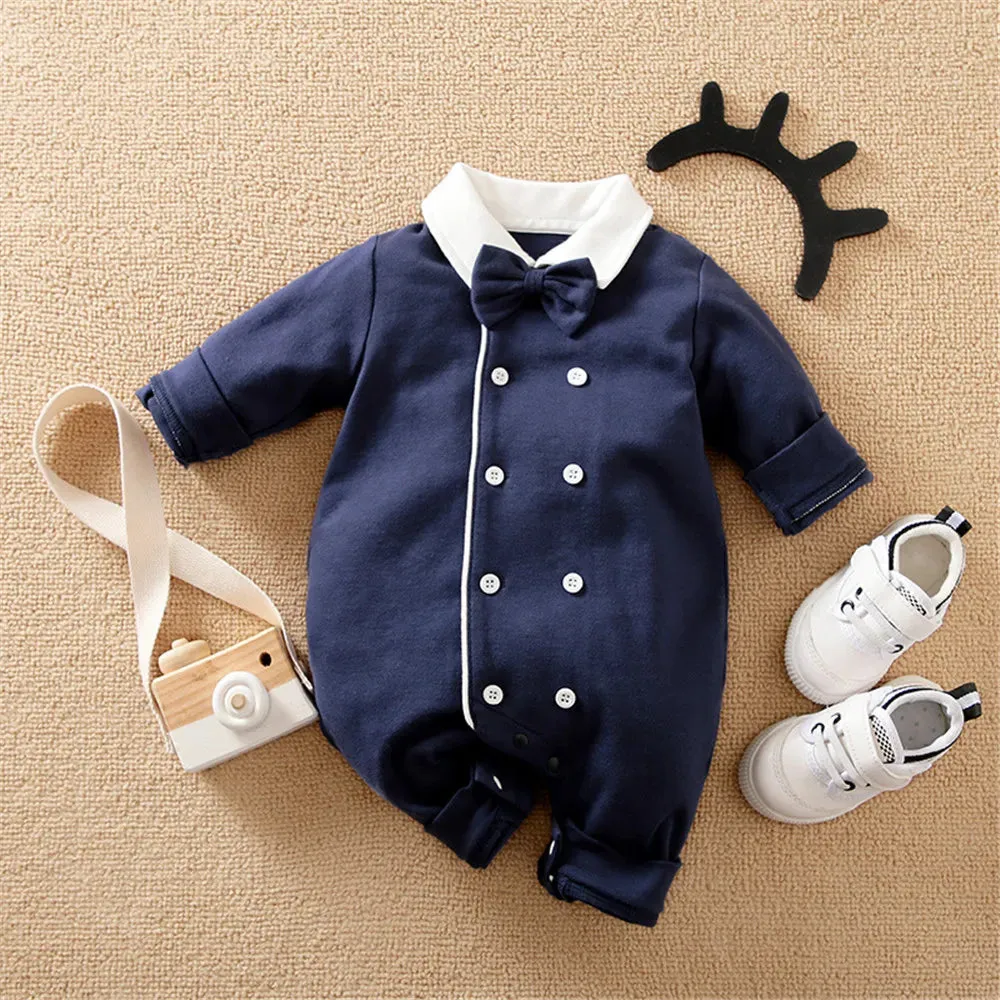 ZAFILLE Solid Baby Sleepwear Long Sleeve Clothes For Newborns Boys Clothing Cotton Baby Rompers Turn-down Collar Infant Outfits
