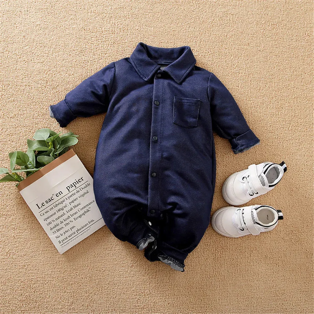 ZAFILLE Solid Baby Sleepwear Long Sleeve Clothes For Newborns Boys Clothing Cotton Baby Rompers Turn-down Collar Infant Outfits