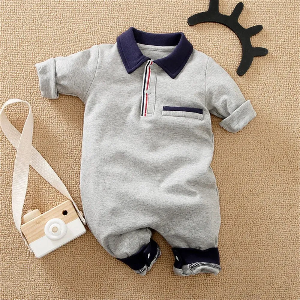 ZAFILLE Solid Baby Sleepwear Long Sleeve Clothes For Newborns Boys Clothing Cotton Baby Rompers Turn-down Collar Infant Outfits